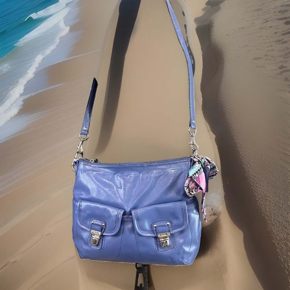 Coach (2012) Daisy Liquid Gloss Periwinkle Blue Leather Hobo Handbag F23401 Y2K